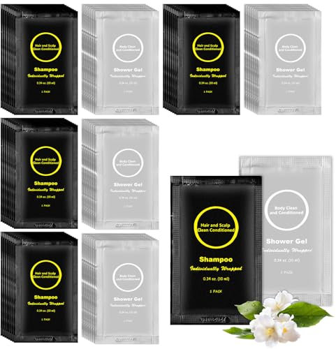 Travel Size Shampoo and Shower Gel Set,Individually Wrapped Toiletry Kit,Mini Body Wash and Shampoo Porable for Travel/Hotel/Guests/Vacation/Homeless (0.34 fl oz(Pack of 100))