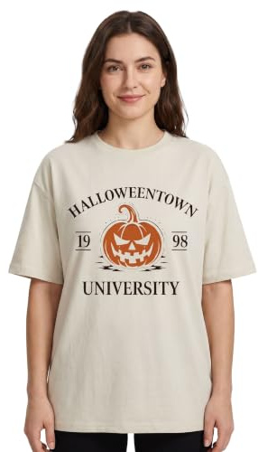 Halloween Town Vanilla Underground Womens Beige Graphic Tee | Short-Sleeved T-Shirt for Women | Spooky Town Theme | Autumn Fashion Top | Halloween Merchandise | Unique Gift Idea for Her