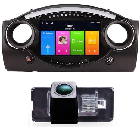 Auto Radio Autospieler GPS Navi Navigation Carplay/Android Autoradio 9 Zoll HD-Touchscreen, Ersatz für BMW Mini Cooper S R50 R52 R53 2004-2007 (mit Kennzeichenbeleuchtungskamera)
