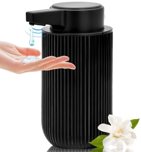 300ml Automatischer berührungsloser Seifenspender aus Schwarz Glas, wiederaufladbarer freihändiger Gerippter Flüssigseifenspender mit elektrischem Sensorpumpe, nachfüllbare Seifenflasche (Schwarz)