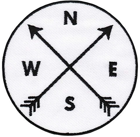 Symbol Himmelsrichtung Kompass Aufnäher zum aufbügeln oder aufnähen Bügelbild Aufbügler für Kleidung gestickter Bügelflicken Applikation Patch Größe 7,6 x 7,6 cm