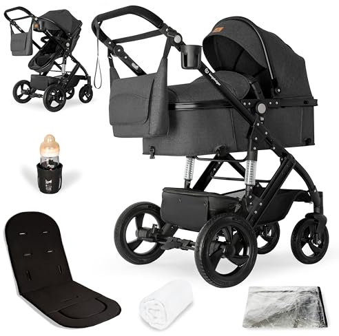 Bergsteiger Nizza 3 in 1 Kinderwagen, Kombikinderwagen Komplettset, Babywanne & Buggy Sportsitz inklusive, Auto-Babyschale & Isofix Station optional