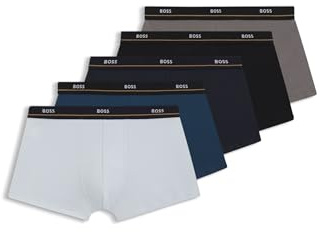 BOSS Herren Trunk 5P Essential Fünfer-Pack eng anliegende Boxershorts aus Stretch-Baumwolle mit kurzem Bein und Logos am Bund
