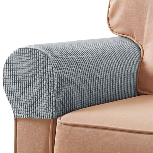 FUAAOLIY Stretch Armrest Covers for Chairs and Sofas, Couch Arm Covers for Sofa Spandex Armrest Covers Anti-Slip Furniture Protector Washable Armchair Slipcovers for Recliner Set of 2 (Light Gray)