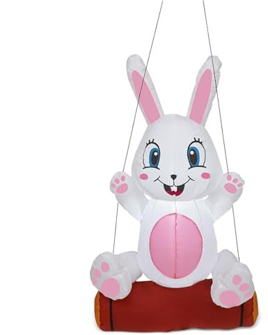 Mingchengheng Aufblasbarer Osterhase 1,2 M Outdoor Aufblasbare Osterdeko, Aufblasbarer Osterhase Mits Weißen LED-Lichtern Für Garten, Rasen, Terrassen, Gärten