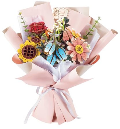 comfoyar Puzzle 3D Bouquet de Fleurs, Maquette en Bois a Construire Adulte, Bricolage Construction Bois, Kit Artisanat DIY, Cadeaux Anniversaire Valentin pour Femmes, Rose Tournesol Marguerite