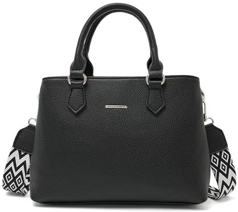 Mabecol Borsa a Tracolla Donna in PU Pelle Borsetta a Mano Con Cinghia Regolabile Geometrica - Spaziosa e Anti-deformazione per Shopping, Lavoro e Università​ (Nero)