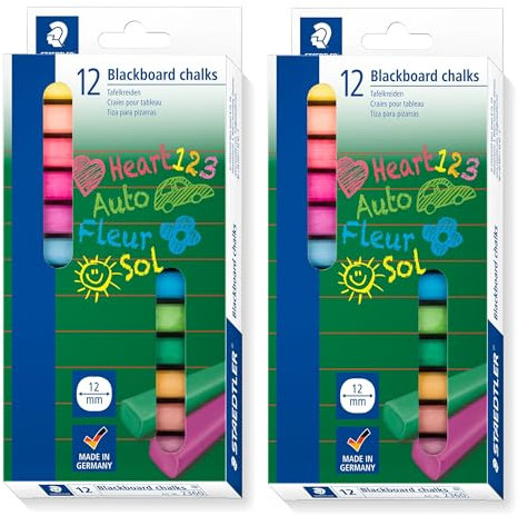 STAEDTLER 2360 Wandtafelkreide, hervorragende Farbabgabe, staubfrei, leicht abwischbar, 24 farblich sortierten Tafelkreiden
