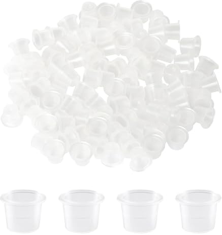 TRKETK 300 Stück Tattoo Farbkappen Cups Kunststoff Tattoo Pigment Tintenkappen Professionelle Kleine Pigmentbecher Permanente Make-up-Behälterkappe für Ink Zubehör Supplies