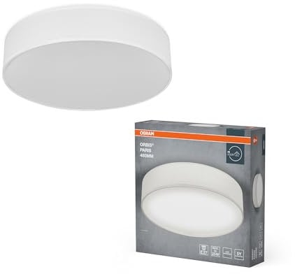 OSRAM ORBIS PARIS Deckenleuchte 480mm, weiß, 3XE27-Sockel, kann mit smarter Lampe bestückt werden, hochwertiges, modernes Design, mit Stoffschirm, geeignet für Innenräume, rund, IP20 Schutzklasse