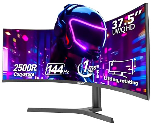 38 Inch Curved Gaming Monitor, 1500R PC Screen 144hz UWQHD 3840x1600, Curved Screen Computer Display with FreeSync & Eye-Care Technology, DP, HDMI, Ultra-Thin Bezel