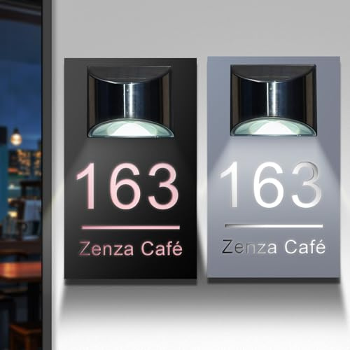 Letrero de dirección solar personalizado para exteriores – Placa personalizada impermeable con número de casa con luz LED para patio, jardín, hogar, números de casa iluminados, regalo de inauguración
