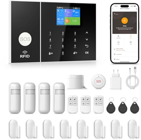 WIFI/4G GSM Alarme Maison sans Fil, système Alarme Maison sans Fil, Garage, Bureau, Compatible avec Alexa, Google