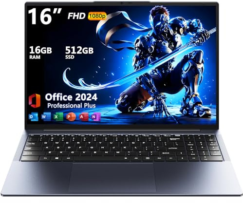 BWPED 16 Core i5 Laptop, 16GB RAM, 512GB SSD, MS Office 2024, IPS(1920 x 1200) 16:10 Display, Win 11 Pro Notebook Computer with BT5.0 Wi-Fi, 3xUSB A, HDMI, RJ45, Backlit Keyboard, Space Grey