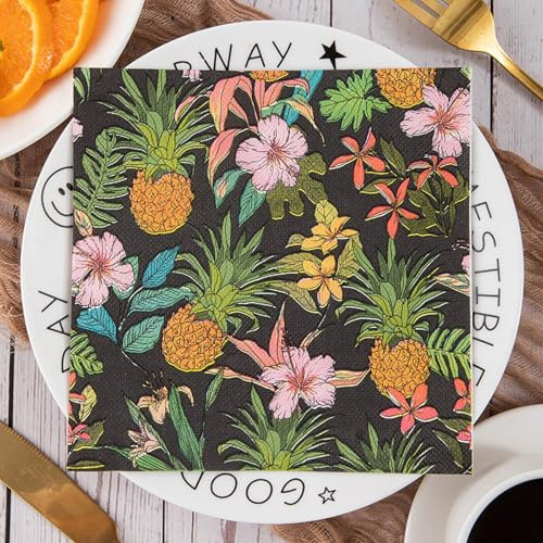 Servietten Ananas Blumen Einweg-Papier, Strapazierfähig - Ideal für Catering, Bars und Partys, Geburtstag, Frühling, Ostern, Tischdekoration5 Packs(33x33cm)