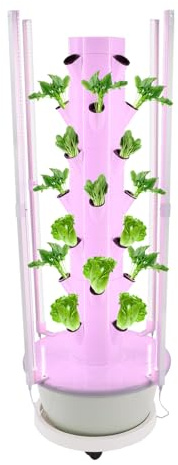 Hydroponik-Wachstumsturm – 28-Pflanzen Vertikaler Indoor-Garten, 30L Wassertank, 8 LED-Lampen & 24h-Timer, ABS Standgerät für Kräuter/Gemüse/Salat (Hellgrün Tank)