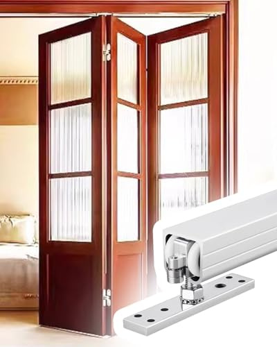 Rail Porte Coulissante Kit de Remplacement pour Portes Accordéon Bricolage Renforcées, Quincaillerie Contournement Ajustable pour Atelier et Garage, Système Séparation(2m/79in track for 2 doors)
