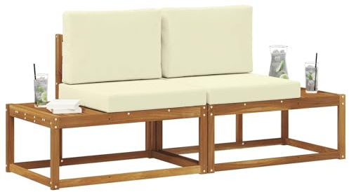 vidaXL Outdoor End Sofa 2 Stück Natur und Creme Massivholz Akazie, Balkonmöbel, modernes Akazienholz, langlebiges wetterbeständiges Design, vielseitig für den Außenbereich
