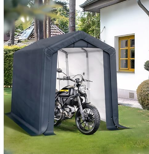 PHI VILLA Geräteschuppen Gartenhütte mit 2 Türen Fahrradgarage Outdoor für 2 Fahrräder Motorrad Garage 180x300x200cm Wetterschutz Shelter mit 2 Belüftungsöffnungen Grau