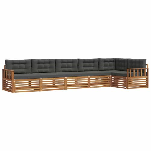 vidaXL Outdoor-Sofagarnitur mit Kissen 6 pcs Natur und Anthrazit, Gartenmöbel, Moderne Sofa-Garnitur, Eck-Sitzgruppe für Lounge draußen, bequemer Terrassenstuhl
