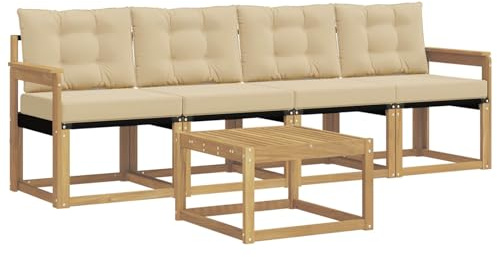 vidaXL Outdoor-Sofagarnitur mit Kissen 5 pcs Weiß und Beige, Garten Sofaset, modernes Wohnmöbel, entspannende Couch für Terrasse und Außenbereich
