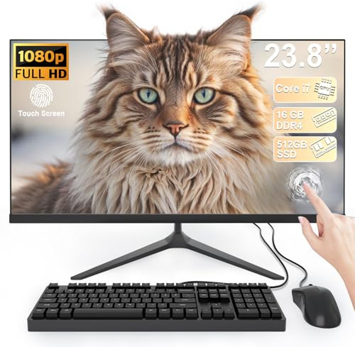 SUKOTOP 23,8 Pulgadas Ordenador Todo-en-Uno Pantalla táctil Procesador de núcleo Core i7 4 con pc Todo en uno 16GB de Ram 512GB SSD WiFi 6 y Bluetooth 5.3 para Oficina y educación