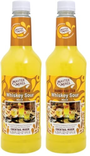 Master of Mixes Cocktail Mixers | Whiskey Sour |1 Litre | Cocktails in seconds | Just add Alcohol | Makes 10 cocktails per bottle| Sour Drinks Mix | Slushie Mix (Pack of 2)
