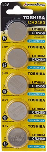 Toshiba Lithium Coin CR2450 Batteries – 5 Pack Coin Battery Packs - Lithium 3v Long Life – Button Cell Batteries for Watches, Keyfobs, Scales & More