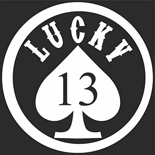 JINTORA - Autoaufkleber Tuning - Auto Aufkleber - Lucky 13-99x99 mm - Auto Aufkleber - Bus - Fenster - Heckscheibe - Camper - wetterfest - Outdoor Sticker Auto Deko LKW - Tuning Selbstklebend - weiß