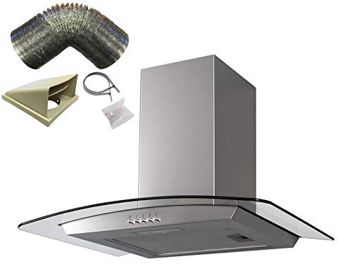 SIA 60cm Stainless Steel Curved Glass Cooker Hood Extractor Fan And 1m Ducting