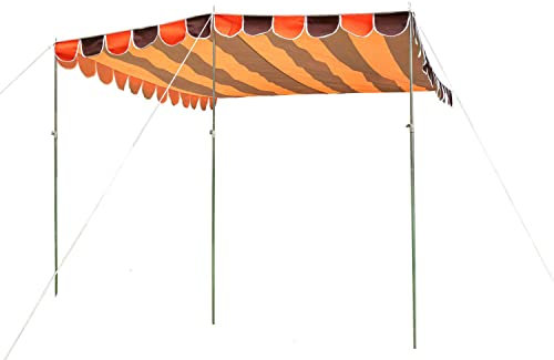 OLPRO Retro-Sonnendach für Wohnmobile/Wohnwagen, 260 cm x 260 cm, orange & braun gestreift, kurze Reisen, schnell/einfach aufzubauen, Wohnbereich, Esszimmer draußen, 3 verstellbare Stangen,
