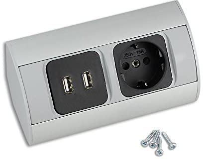 Hochwertige Ecksteckdose Aus Aluminium für Küche und Büro - Ideal für Arbeitsplatte, Tischsteckdose oder Unterbausteckdose Mit 1x Standard und 1x USB Schuko