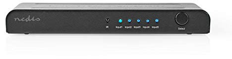 Nedis HDMI ™ Switch - 5 porte - 5 ingressi HDMI™ - 1 uscita HDMI™ - 18 Gbps - Controllo remoto - Metallo - Antracite
