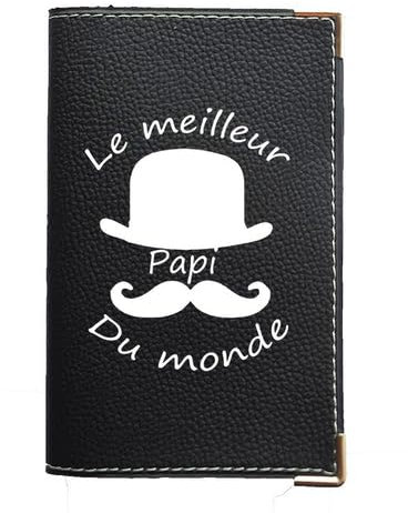 Syl'la Etui Porte Carte Grise Papier Voiture en Simili Noir personnalisé Meilleur Papi pour Homme Grand père - Fabriqué en France