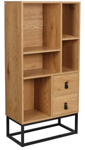 Home Deco Factory HD6625 Abbott Bücherregal, Anrichte, Möbel, Holz und Metall, zur Aufbewahrung, MDF, Natur, Schwarz, 60 x 29 x 120 cm