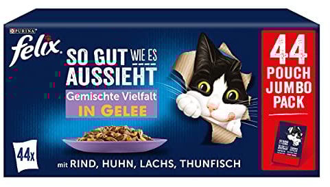 FELIX So gut wie es aussieht Gemischte Vielfalt in Gelee Katzennassfutter 44x85g Portionsbeutel