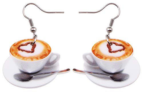 DUOWEI Acryl Süß Heart Eiffelturm Löffel Latte Kaffeetasse Ohrringe Schmuck für Frauen Teens Mädchen Mode Party Geschenke (weiß)