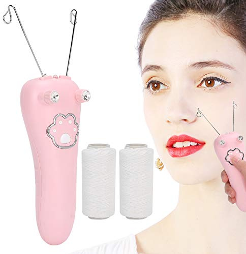 Elektro-Baumwollfaden-Epilierer Gesichtskörper-Haarentfernungsgerät, USB-Aufladung Gesichtsfaden-Haarentfernungsrasierer, Gesichtshaarentferner, Damenepilator(Rosa)