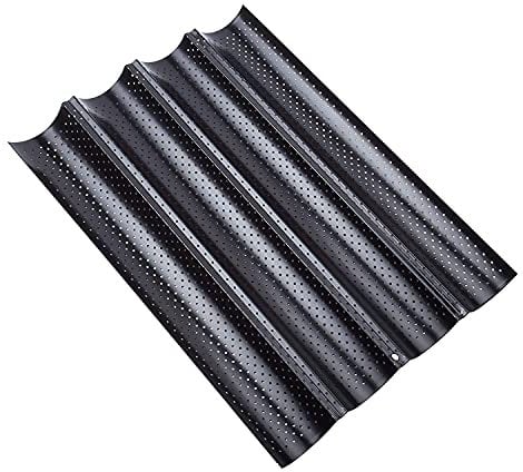 Dilpeak Baguette Backform, Brot Backen Zubehör, Backformen, Baguette-Backblech mit Antihaftbeschichtung für 4 Baguettes, Hochwertige Backform Baguette (38 x 33 x 2cm Schwarz)
