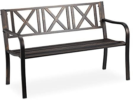 Relaxdays Gartenbank, 2 Sitzer, Terrasse, Balkon, Stahl, stabile Garten Sitzbank, HBT 80,5 x 127 x 63 cm, schwarz-bronze