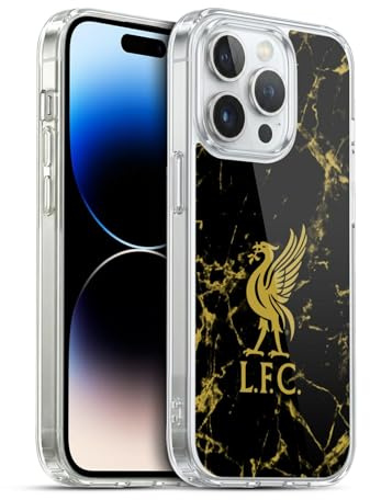 Head Case Designs Officially Licensed Liverpool Football Club Black & Gold Marble Crest & Liverbird Patterns 1 Gel Case [Military Grade] Compatible with Apple iPhone 13 Pro & Compatible with MagSafe