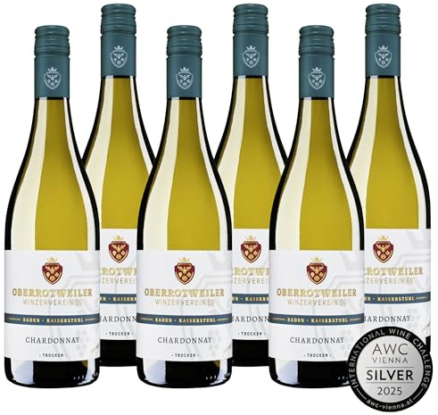 Oberrotweiler Chardonnay QbA trocken - SILBER 2025 AWC Vienna - Weißwein trocken, kräftig elegant im Geschmack - Badischer Qualitäts-Wein, Anbaugebiet Kaiserstuhl