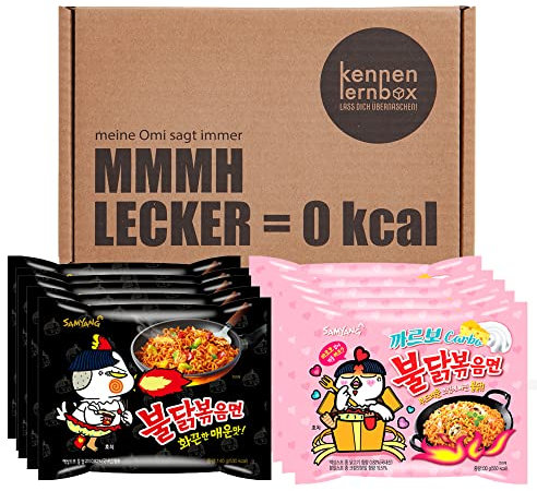 Kennenlernbox 10er Instant Ramen Set | Koreanische Hot Chicken Ramen Combo | 5er Pack Hot Chicken & 5er Pack Carbonara (Kompatibel mit Samyang)