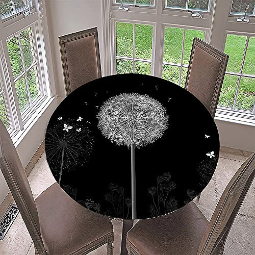 Morbuy Rund Tischdecke Elastisch, Löwenzahn Rund Tischdecken Wasserdicht Lotuseffekt Abwaschbar Abwischbar Tischtuch für Dekoration Küchentisch Garten Outdoor (Durchmesser 90cm,Schwarz)