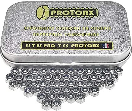 Tuerca de freno M3: Caja de 50 piezas autobloqueantes con anillo de nailon (Diam.int = 3mm x Diam. ext = 5,5 mm) | Acero inoxidable A2 | Anticorrosión para uso Exterior-Interior | Din985