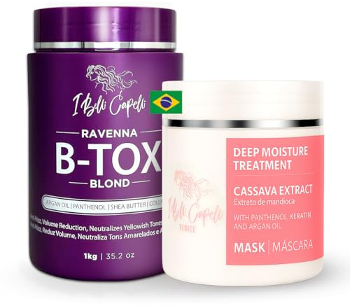 I Belli Capelli Ravenna Keratin Treatment Blond Kit, Hair Treatment for Blond & Argan Oil Mask 500 g – Capilar Para el Cabello, Formaldehyd-Free – Anti-Frizz, Smoothing, (1 Keratin + 1 Mask)