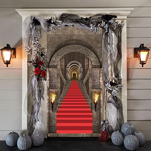 AOLOA Halloween Deko Banner - 3D Schloss Eingang, Mittelalterlich Stein Türdeko, Extra Große Photo Booth Hintergrund für Vampir Party Dekoration