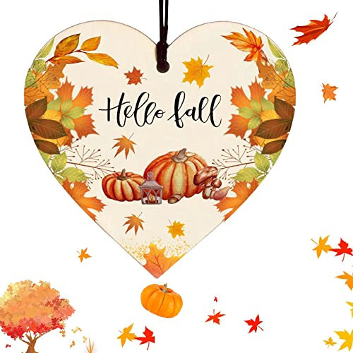 ZZLBZN Hello Fall Autumn Sign, Hello Autumn Decorations Home, Hello Fall Sign con motivi di foglie autunnali, zucche, ecc., Cartello Hello Autumn Sign, ideale per Ringraziamento, autunno e Halloween