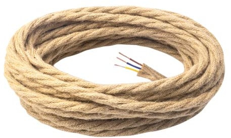 DiCUNO 5 Metros de cable eléctrico vintage para iluminación, cable de 3 conductores con PE, 3x0.75mm² cable eléctrico retro flexible de lino para lámparas colgantes, accesorios y bricolaje