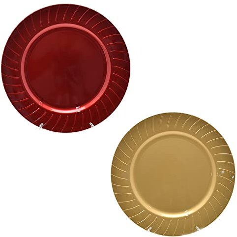 cosedacasa Sottopiatti Centro tavola di Natale Rosso Oro Decorazioni addobbi Natalizi Set 6 in plastica D 33 cm-Oro